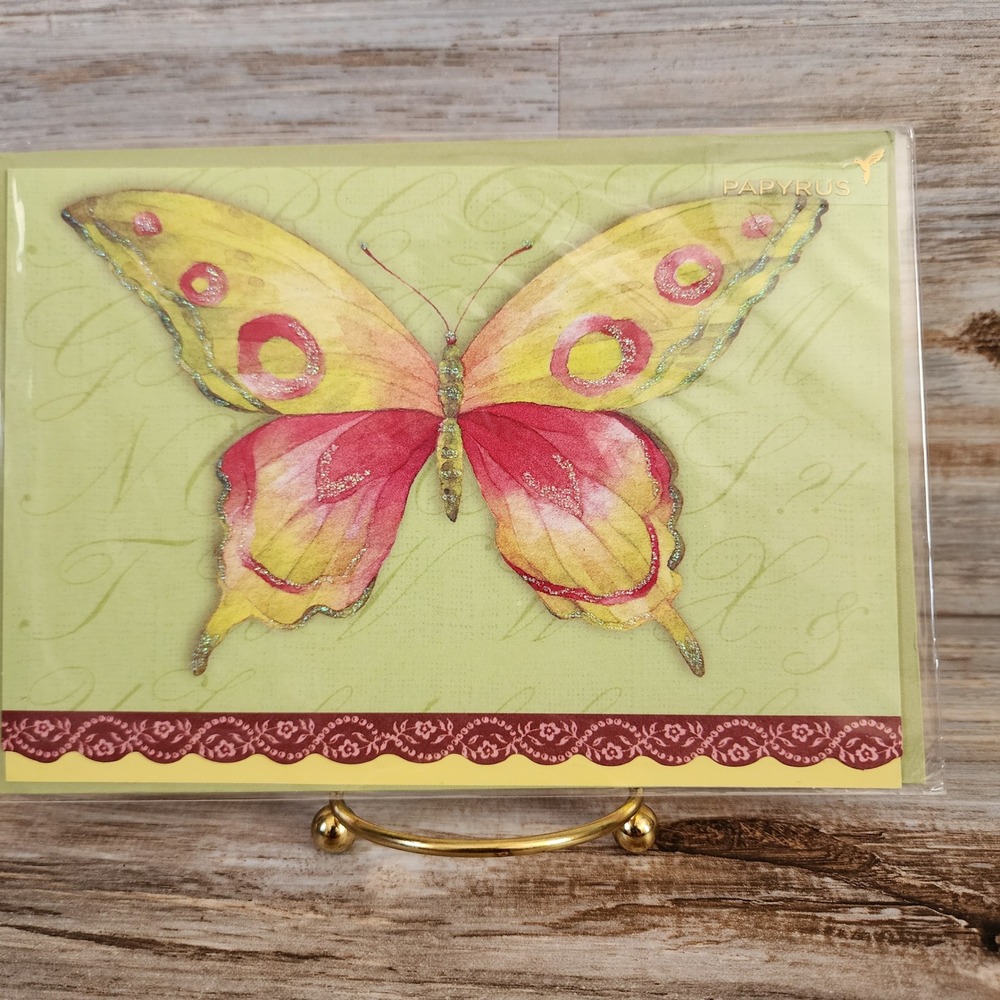 Papyrus Brenda Walton Butterfly Birthday Card Glitter Foil Watercolor Pink Green